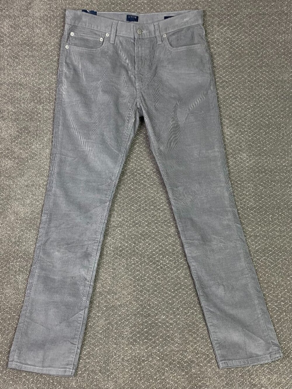 J CREW Flex Slim Fit Corduroy Pants Mens 31x32 Measure 33x31 Gray Stretch NEW